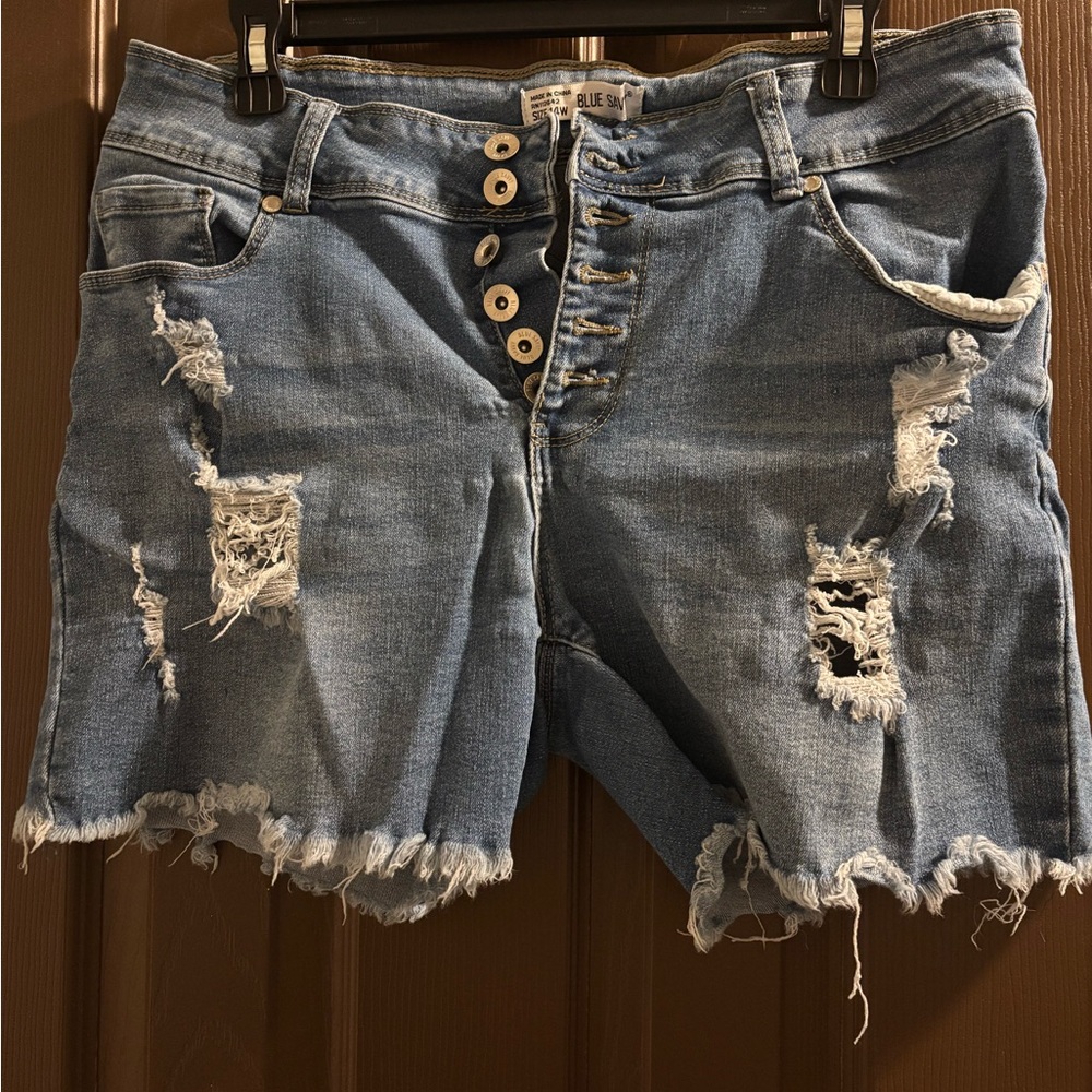 Rue21 Blue Distressed Jean Shorts with Frayed Hem